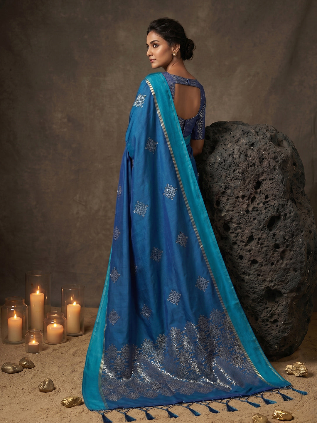 Sutriti Sky Blue Soft Silk Saree for Women with Blue Blouse Wedding Party Wear