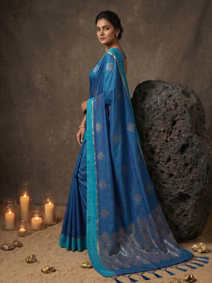 Sutriti Sky Blue Soft Silk Saree for Women with Blue Blouse Wedding Party Wear