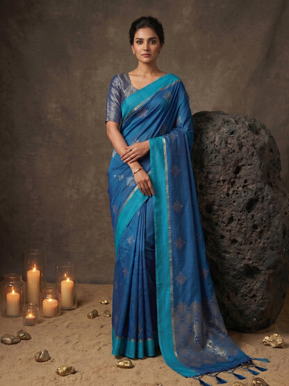 Sutriti Sky Blue Soft Silk Saree for Women with Blue Blouse Wedding Party Wear