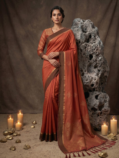 Sutriti Rust Soft Silk Saree for Women with Rust Blouse Wedding Party Wear