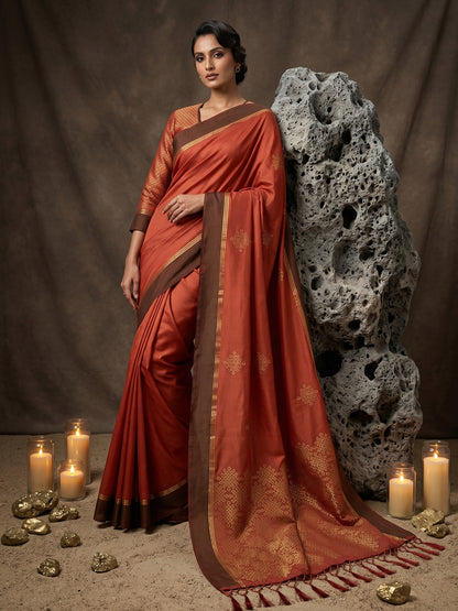 Sutriti Rust Soft Silk Saree for Women with Rust Blouse Wedding Party Wear