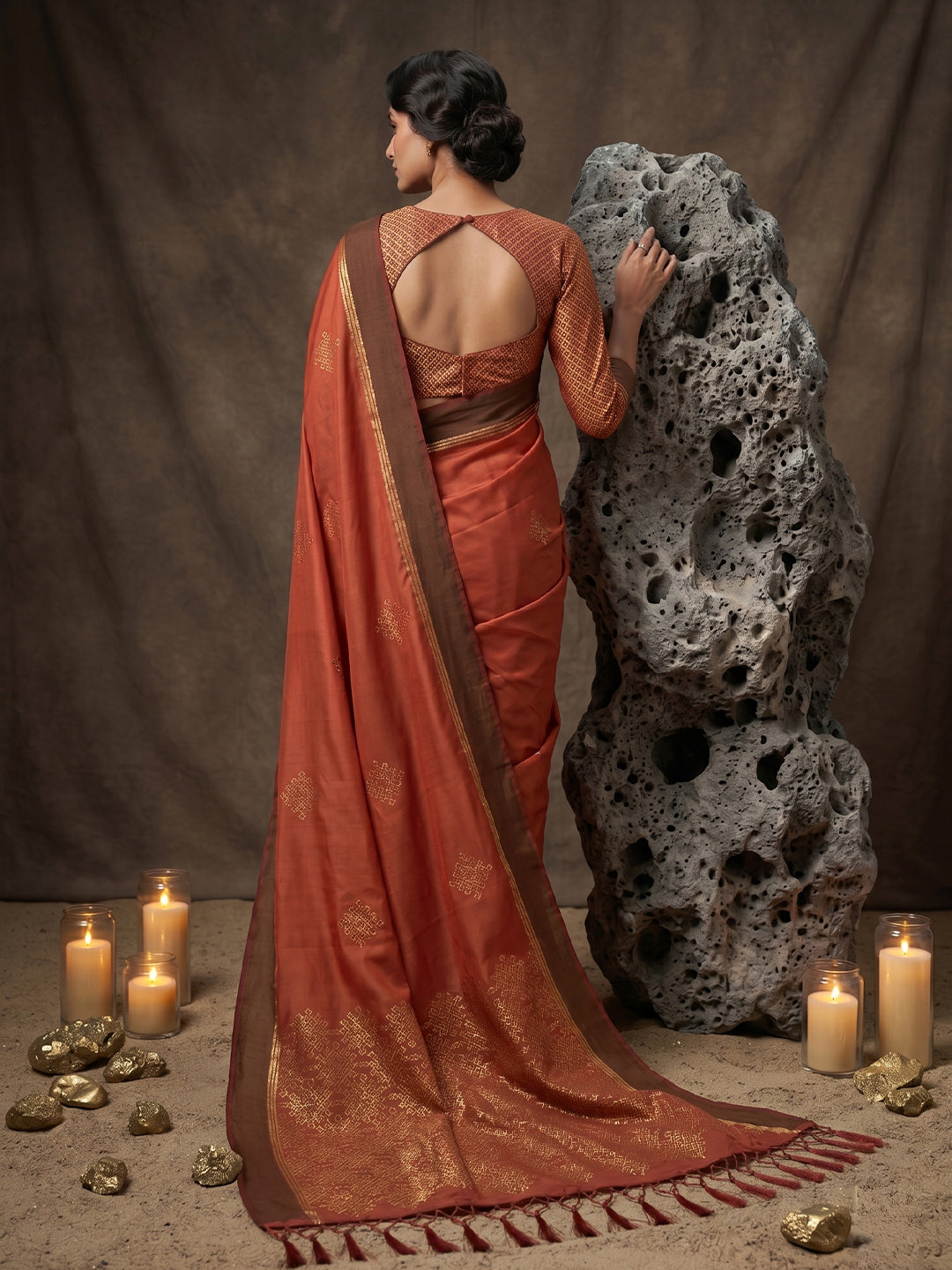 Sutriti Rust Soft Silk Saree for Women with Rust Blouse Wedding Party Wear