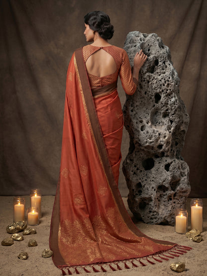 Sutriti Rust Soft Silk Saree for Women with Rust Blouse Wedding Party Wear