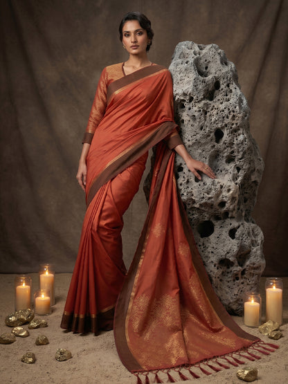 Sutriti Rust Soft Silk Saree for Women with Rust Blouse Wedding Party Wear