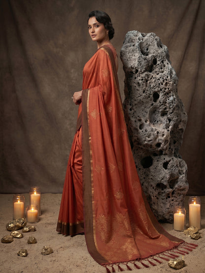 Sutriti Rust Soft Silk Saree for Women with Rust Blouse Wedding Party Wear