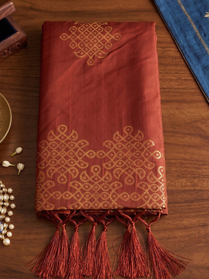 Sutriti Rust Soft Silk Saree for Women with Rust Blouse Wedding Party Wear