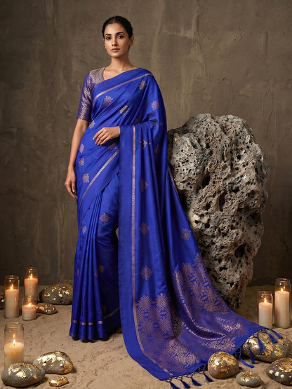 Sutriti Royal Blue Soft Silk Saree for Women with Blue Blouse Wedding Party Wear