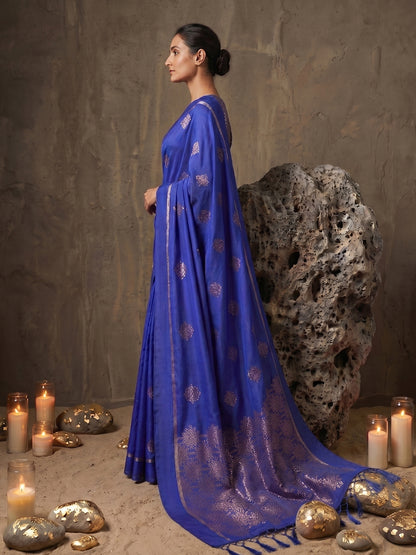 Sutriti Royal Blue Soft Silk Saree for Women with Blue Blouse Wedding Party Wear