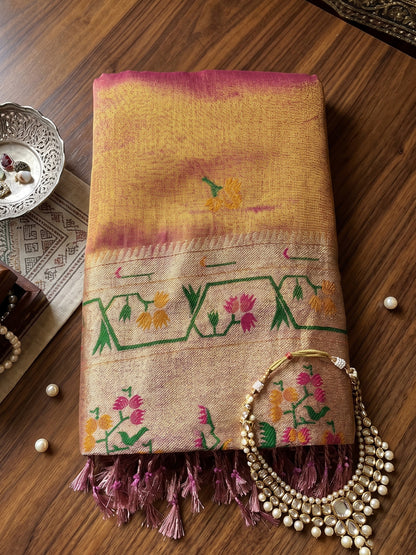Sutriti Rose Pink Tissue Silk Saree for Women Festive Party Wedding Wear