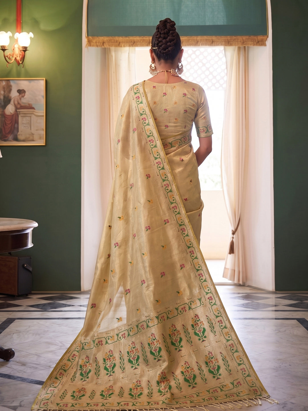 Sutriti Beige Tissue Silk Saree for Women Festive Party Wedding Wear