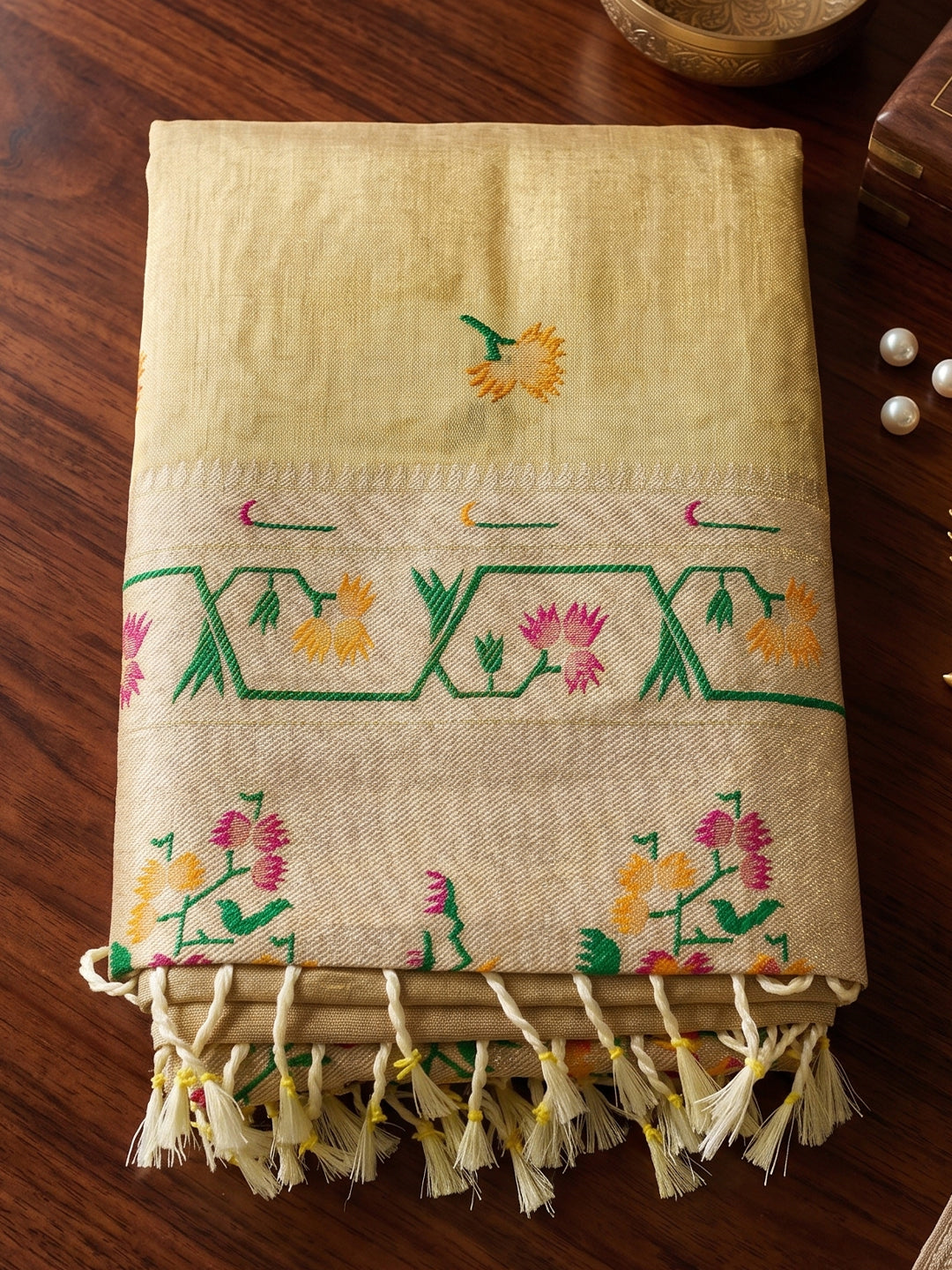 Sutriti Beige Tissue Silk Saree for Women Festive Party Wedding Wear