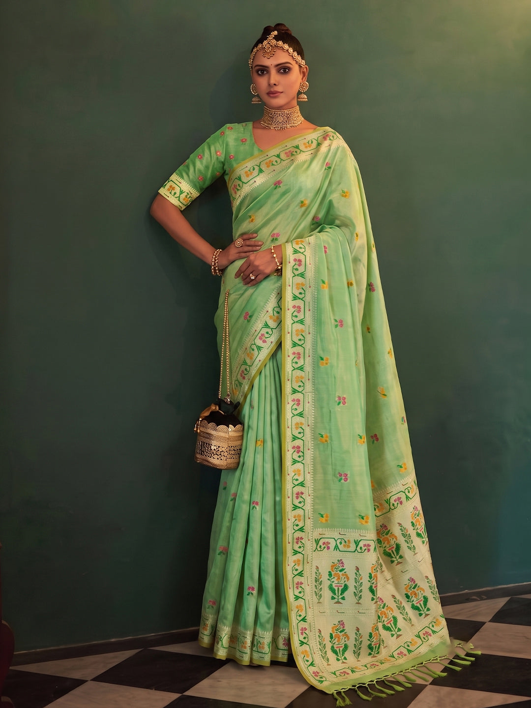Sutriti Green Tissue Silk Saree for Women Festive Party Wedding Wear