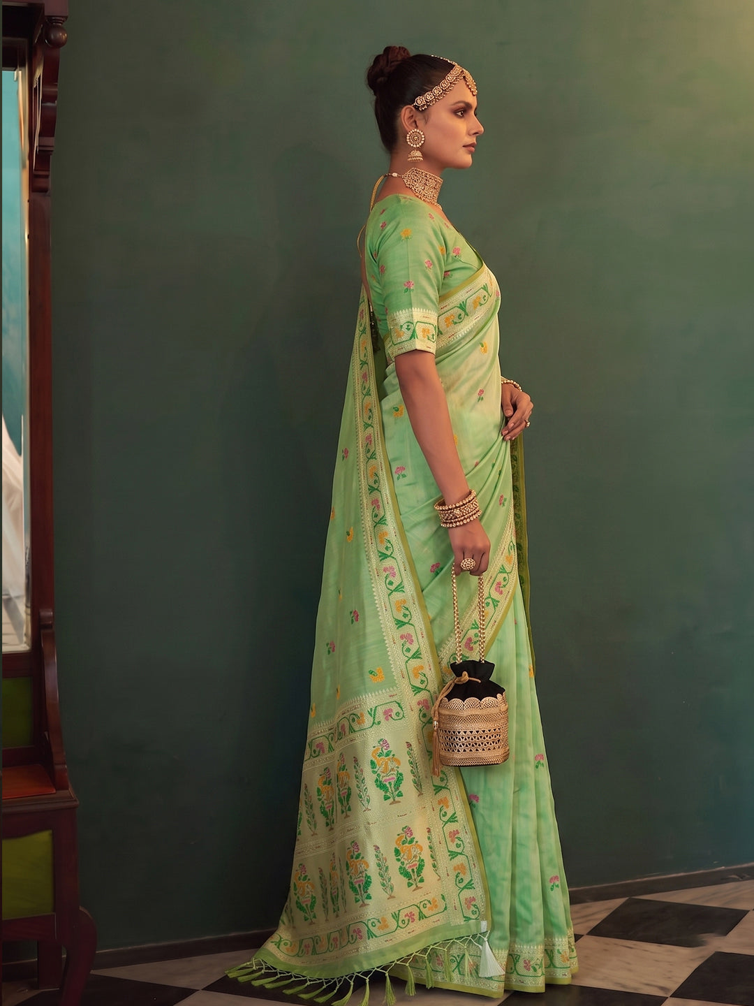 Sutriti Green Tissue Silk Saree for Women Festive Party Wedding Wear