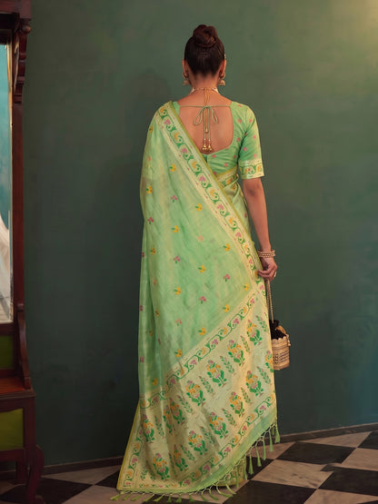 Sutriti Green Tissue Silk Saree for Women Festive Party Wedding Wear