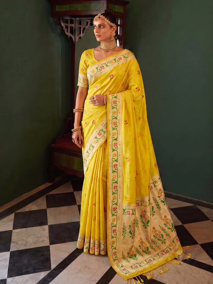 Sutriti Mustard Tissue Silk Saree for Women Festive Party Wedding Wear
