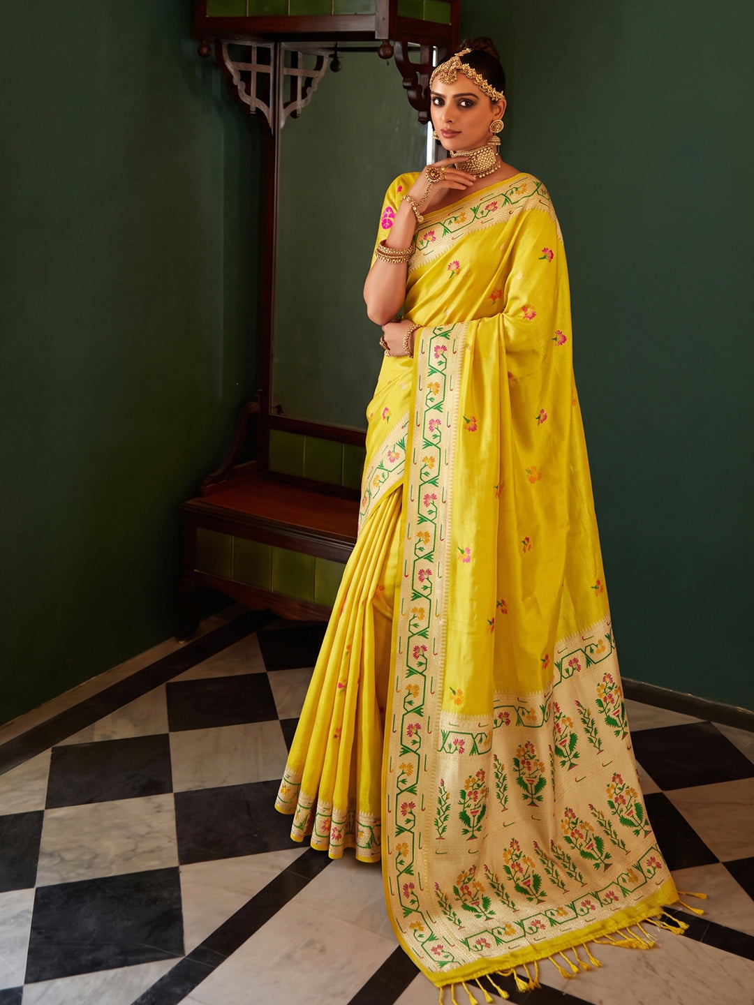 Sutriti Mustard Tissue Silk Saree for Women Festive Party Wedding Wear