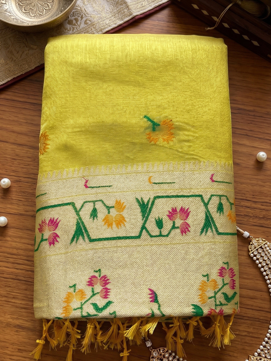 Sutriti Mustard Tissue Silk Saree for Women Festive Party Wedding Wear