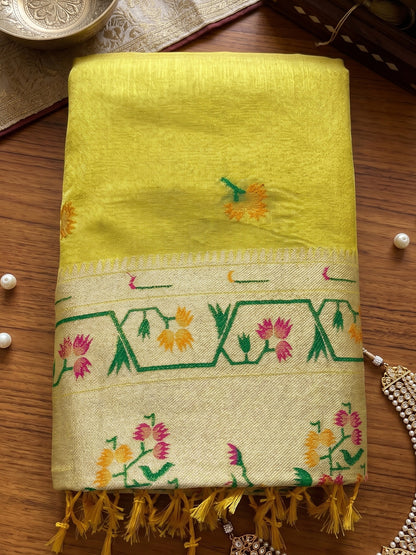 Sutriti Mustard Tissue Silk Saree for Women Festive Party Wedding Wear