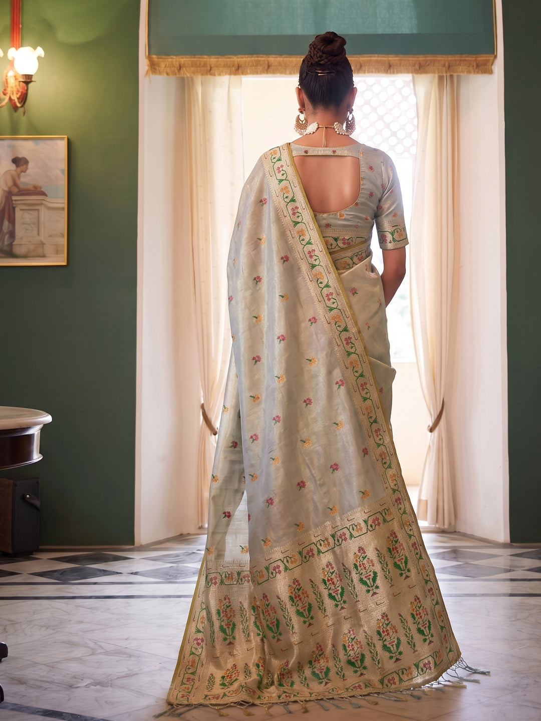 Sutriti Sky Blue Tissue Silk Saree for Women Festive Party Wedding Wear