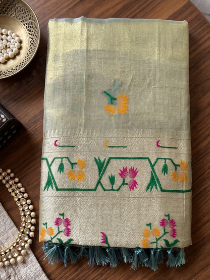Sutriti Sky Blue Tissue Silk Saree for Women Festive Party Wedding Wear