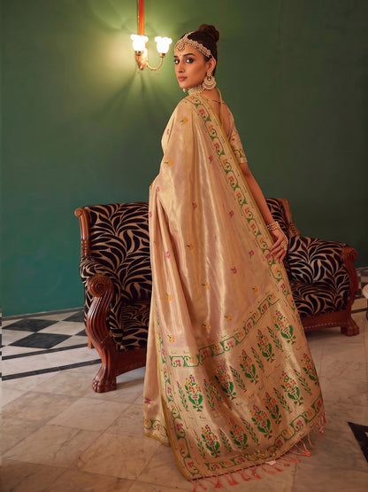 Sutriti Cream Tissue Silk Saree for Women Festive Party Wedding Wear