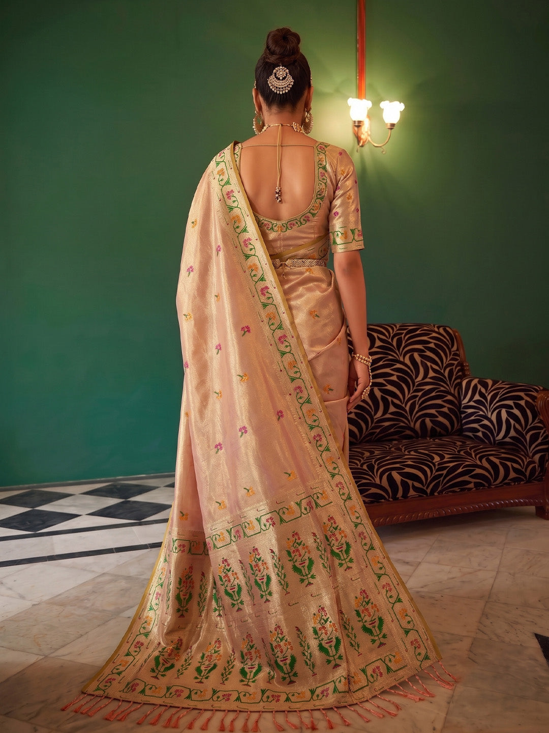 Sutriti Cream Tissue Silk Saree for Women Festive Party Wedding Wear