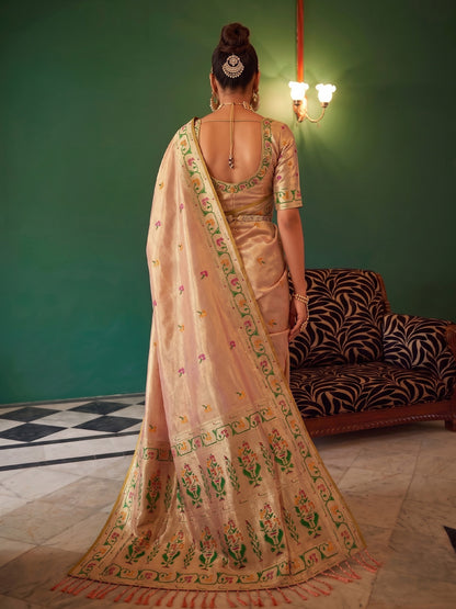 Sutriti Cream Tissue Silk Saree for Women Festive Party Wedding Wear