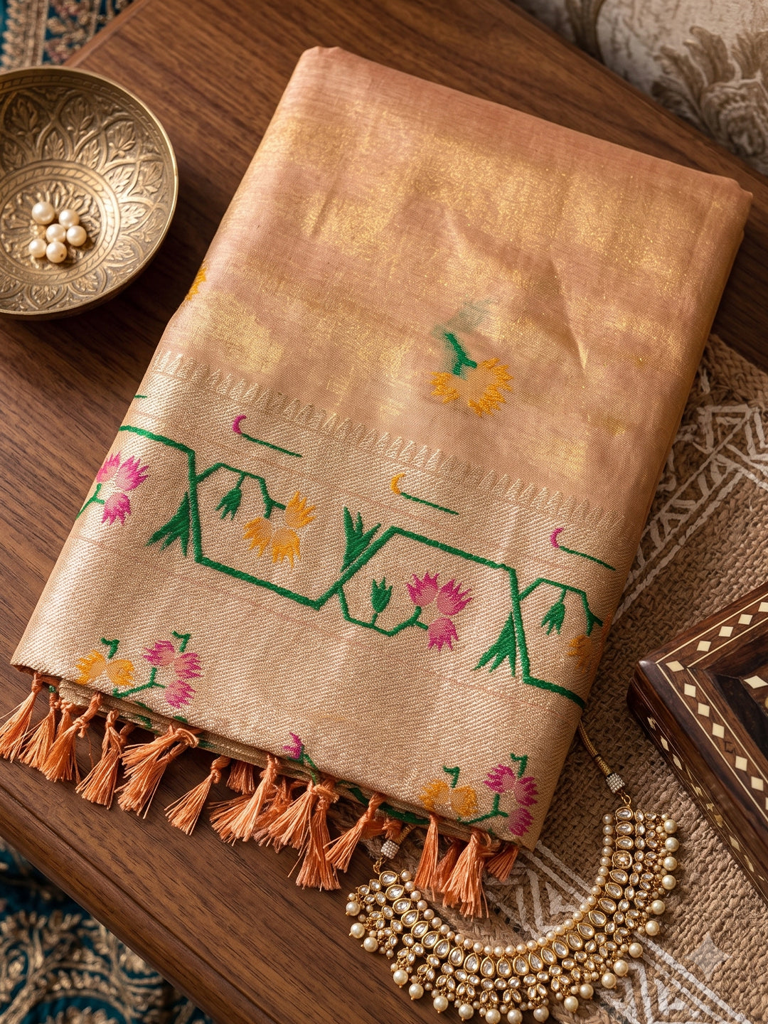 Sutriti Cream Tissue Silk Saree for Women Festive Party Wedding Wear