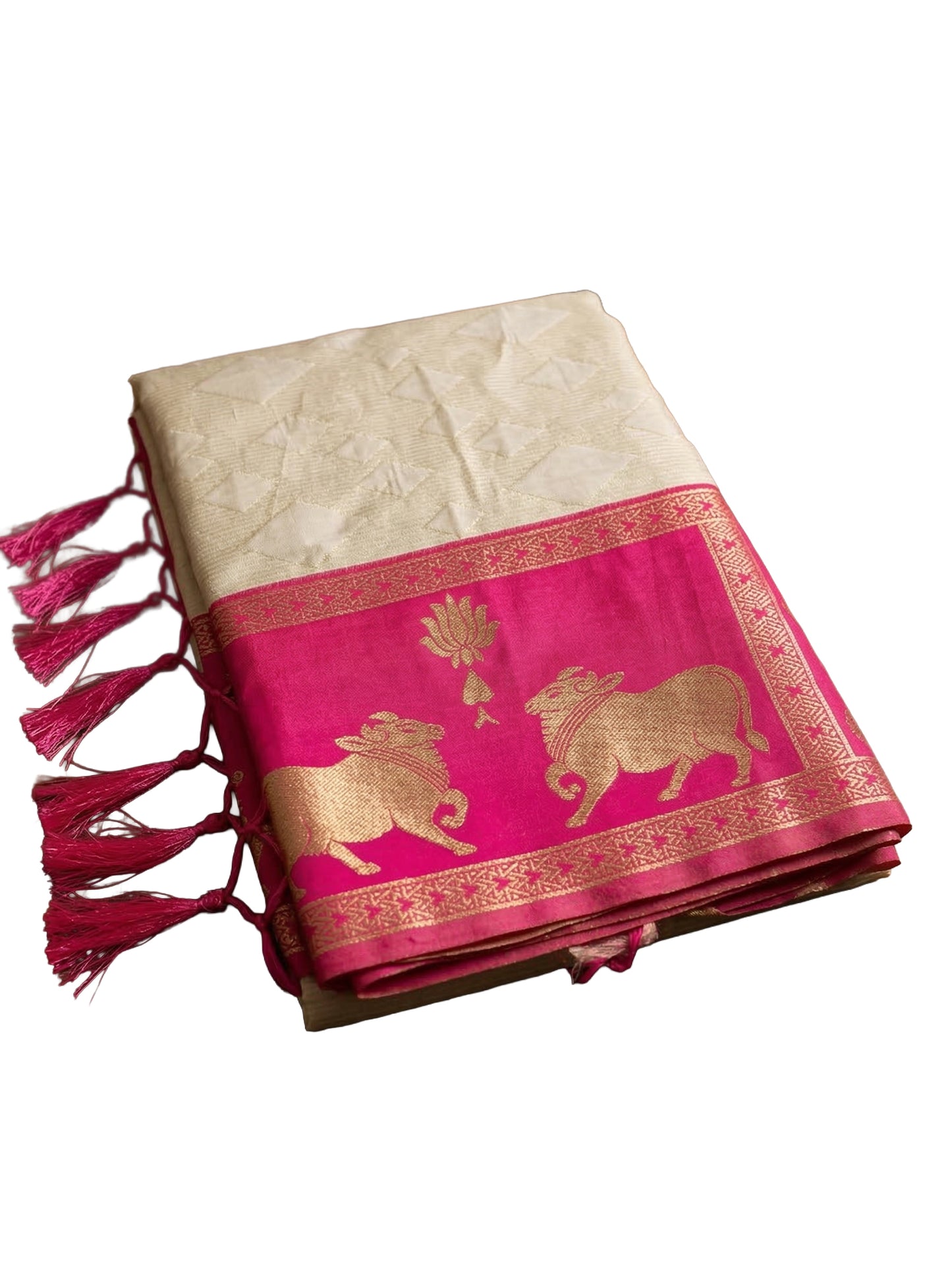 Sutriti Women Cream Soft Silk Saree with Pink Nandi Zari Border