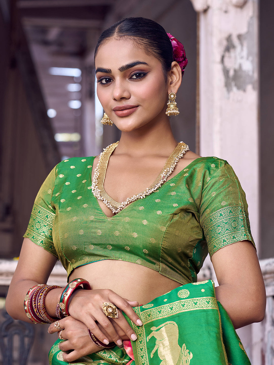 Sutriti Rani Pink Soft Silk Saree with Green Border - Festive Wedding Ethnic Saree for Women