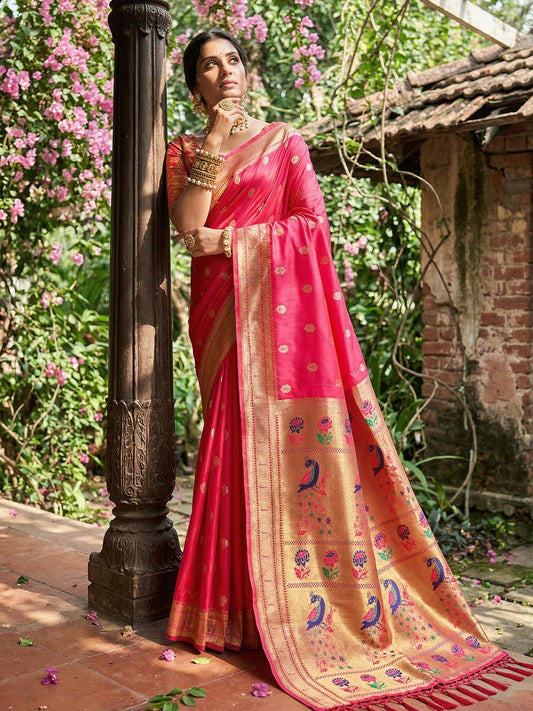 Sutriti Women's Rani Pink Paithani Soft Silk Saree for Festive PSofty & Wedding Wear with Blouse