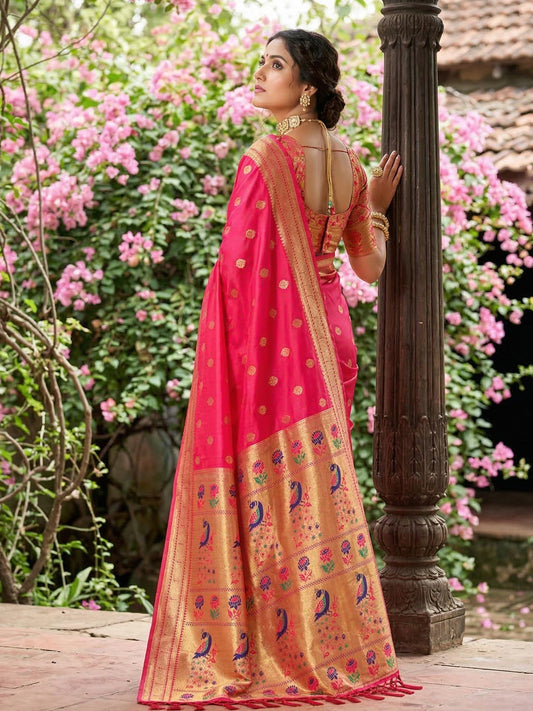 Sutriti Women's Rani Pink Paithani Soft Silk Saree for Festive PSofty & Wedding Wear with Blouse