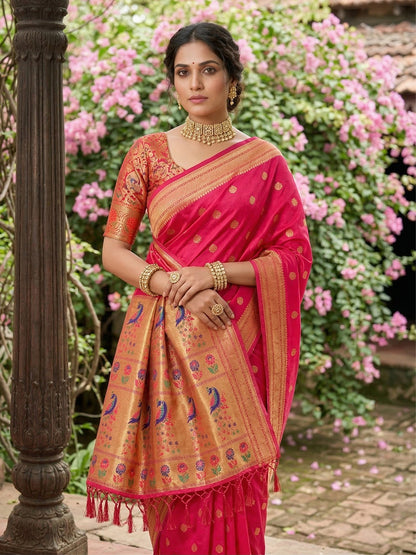Sutriti Women's Rani Pink Paithani Soft Silk Saree for Festive PSofty & Wedding Wear with Blouse