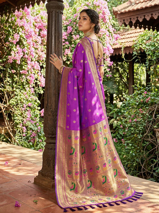 Sutriti Women's Blue Paithani Soft Silk Saree for Festive PSofty & Wedding Wear with Blouse Piece