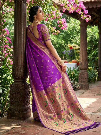 Sutriti Women's Blue Paithani Soft Silk Saree for Festive PSofty & Wedding Wear with Blouse Piece