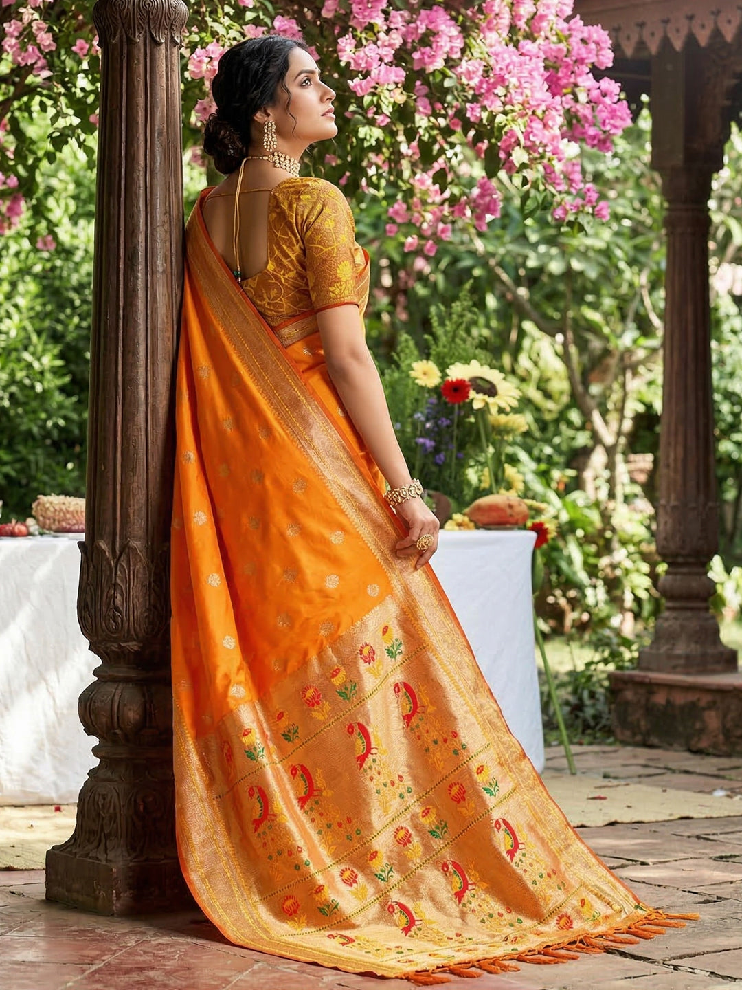 Sutriti Women's Mustard Yellow Paithani Soft Silk Saree for Festive PSofty & Wedding Wear with Blouse