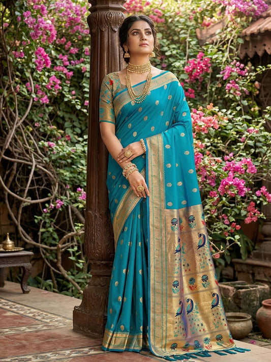 Sutriti Women's Sky Blue Paithani Soft Silk Saree for Festive PSofty & Wedding Wear with Blouse Piece