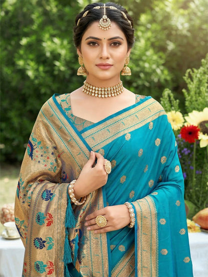 Sutriti Women's Sky Blue Paithani Soft Silk Saree for Festive PSofty & Wedding Wear with Blouse Piece