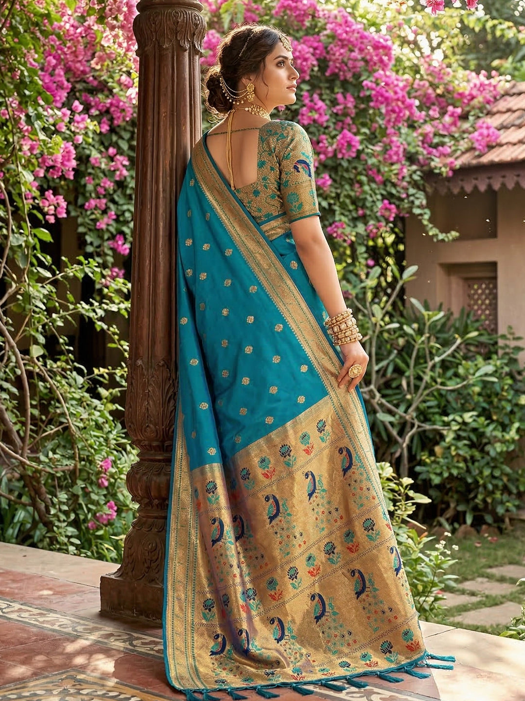 Sutriti Women's Sky Blue Paithani Soft Silk Saree for Festive PSofty & Wedding Wear with Blouse Piece