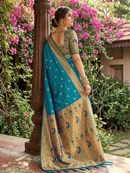 Sutriti Women's Sky Blue Paithani Soft Silk Saree for Festive PSofty & Wedding Wear with Blouse Piece