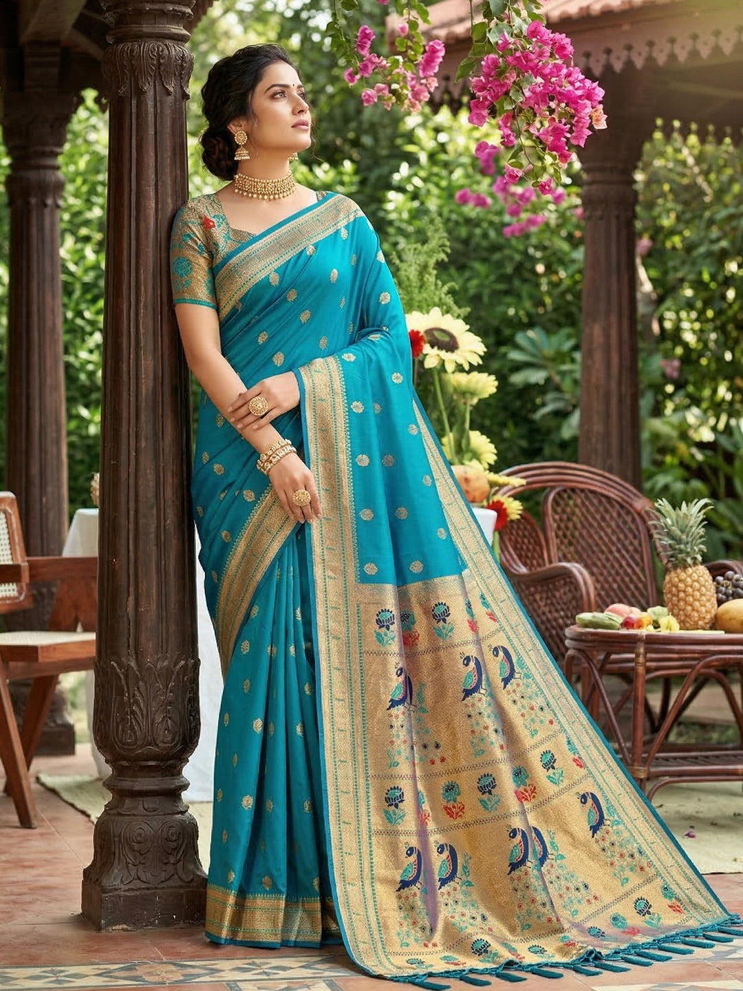Sutriti Women's Sky Blue Paithani Soft Silk Saree for Festive PSofty & Wedding Wear with Blouse Piece