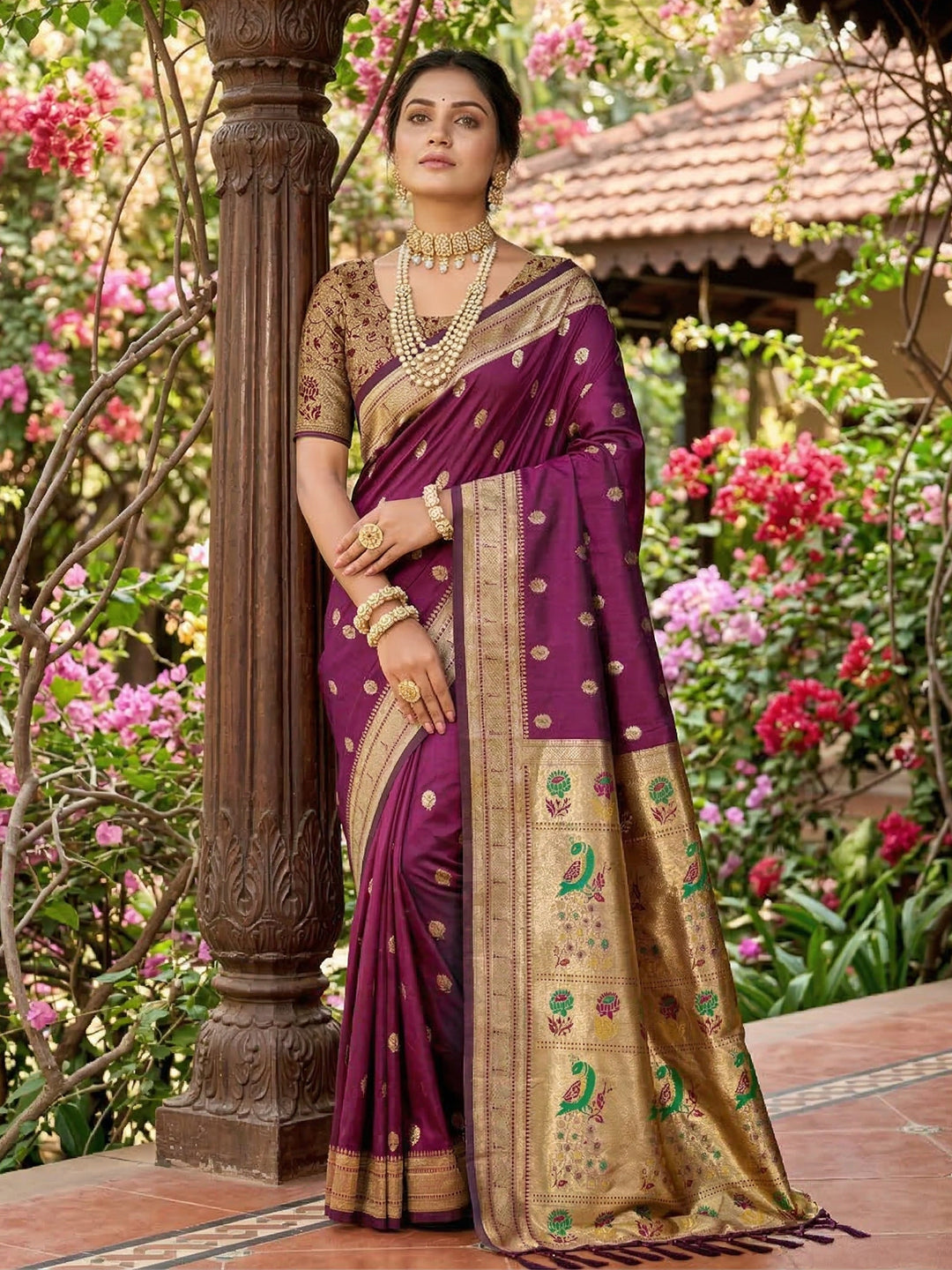 Sutriti Women's Deep Blue Paithani Soft Silk Saree for Festive PSofty & Wedding Wear with Blouse