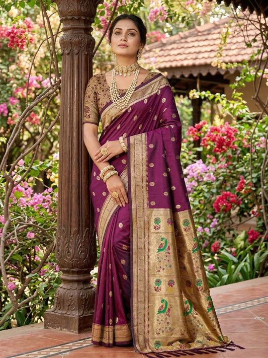 Sutriti Women's Deep Blue Paithani Soft Silk Saree for Festive PSofty & Wedding Wear with Blouse