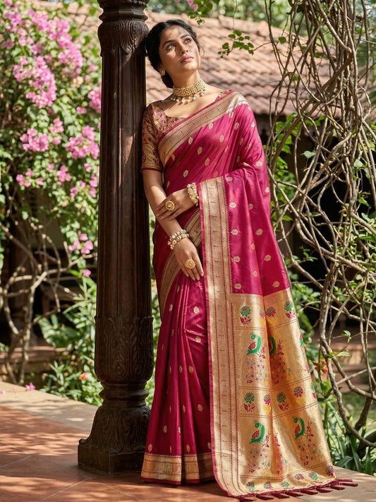 Sutriti Women's Magenta Paithani Soft Silk Saree for Festive PSofty & Wedding Wear with Blouse Piece