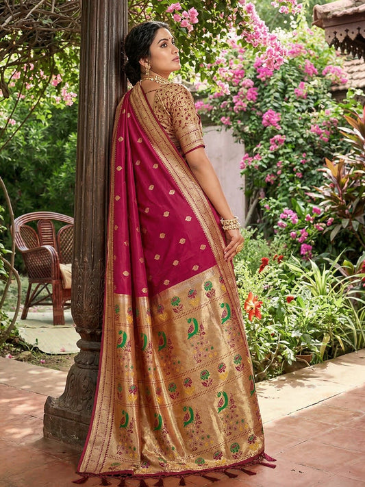Sutriti Women's Magenta Paithani Soft Silk Saree for Festive PSofty & Wedding Wear with Blouse Piece