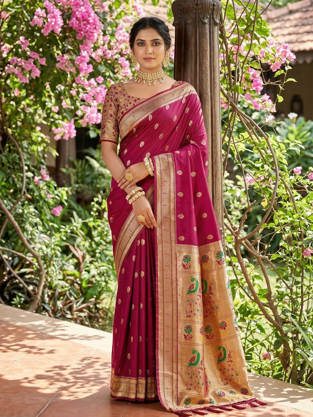 Sutriti Women's Magenta Paithani Soft Silk Saree for Festive PSofty & Wedding Wear with Blouse Piece