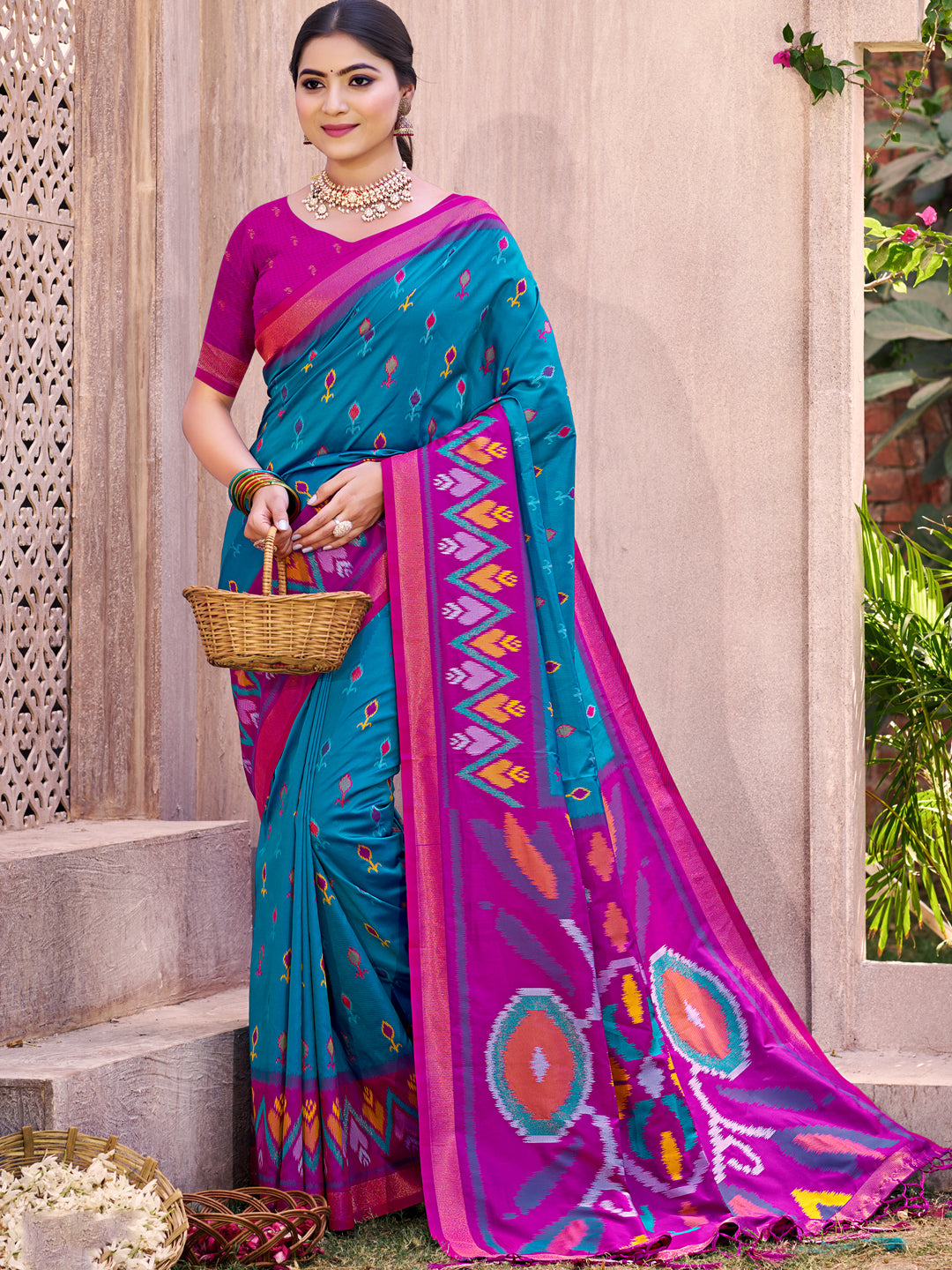 Sutriti Sky Blue Pochampalli Silk Saree | Elegant Traditional Wedding & Festive Wear Saree