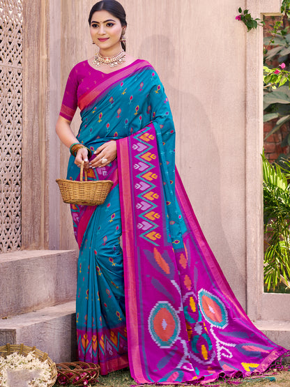Sutriti Sky Blue Pochampalli Silk Saree | Elegant Traditional Wedding & Festive Wear Saree
