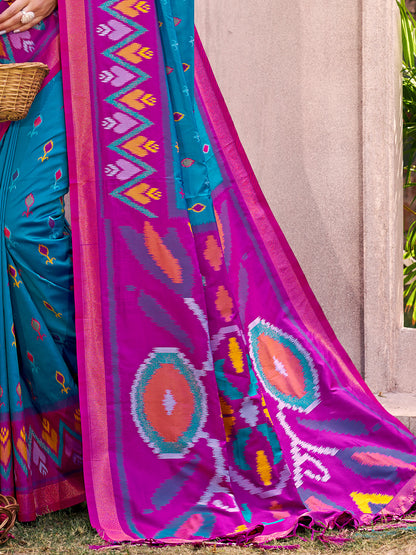 Sutriti Sky Blue Pochampalli Silk Saree | Elegant Traditional Wedding & Festive Wear Saree