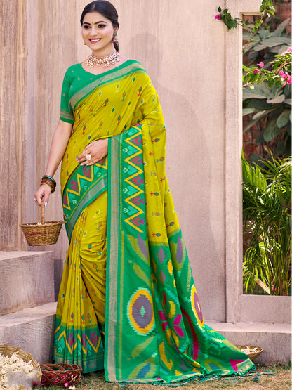 Sutriti Olive Green Pochampalli Silk Saree | Elegant Traditional Wedding & Festive Wear Saree